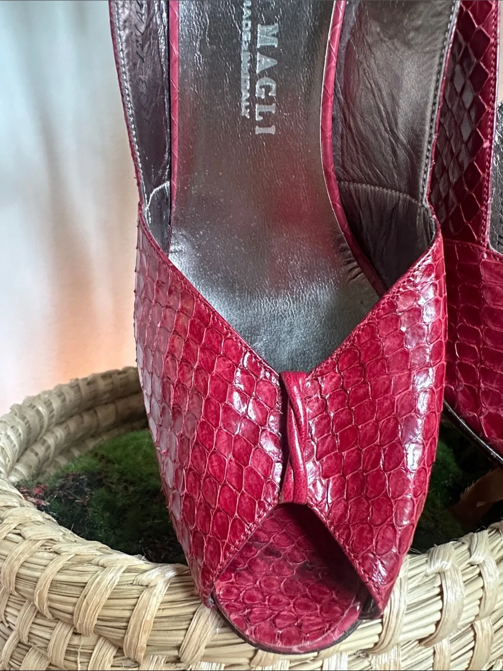 Bruno Magli vintage Red snake skin Slingback Heels